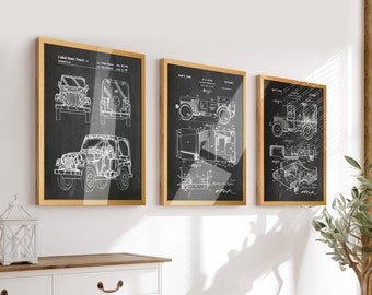 Trailblazing Art: Set of 3 Jeep Patent Posters - Perfect Wall Decor for Jeep Enthusiasts and Off-Road Adventurers - WB342-344