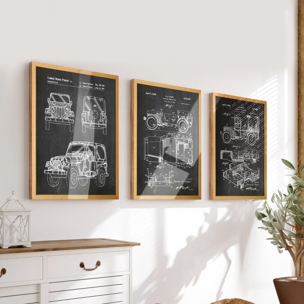 Trailblazing Art: Set of 3 Jeep Patent Posters - Perfect Wall Decor for Jeep Enthusiasts and Off-Road Adventurers - WB342-344