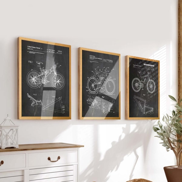 Ride to New Heights: Set of 3 Mountain Bike Patent Posters - Ideal Wall Art for Cyclists & Mountain Bike Enthusiasts Room Decor - WB722-724