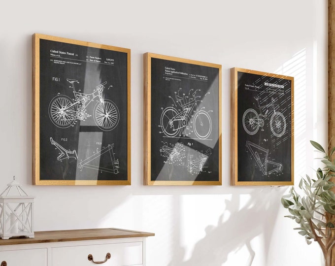 Ride to New Heights: Set of 3 Mountain Bike Patent Posters - Ideal Wall Art for Cyclists & Mountain Bike Enthusiasts Room Decor - WB722-724