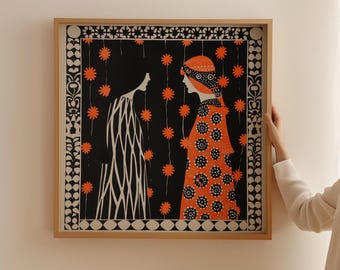 Art Nouveau Print: Two Ladies, Floral Silhouette, French Art Decor