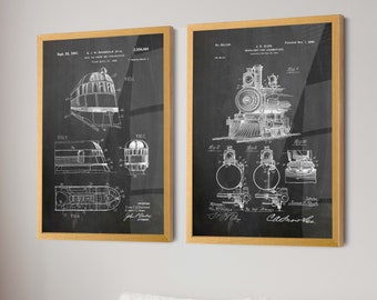 Full Steam Ahead: Locomotive Invention Patents Wall Posters and Prints - Set of 2 Posters for Unique Home and Office Wall Decor - WB545-549