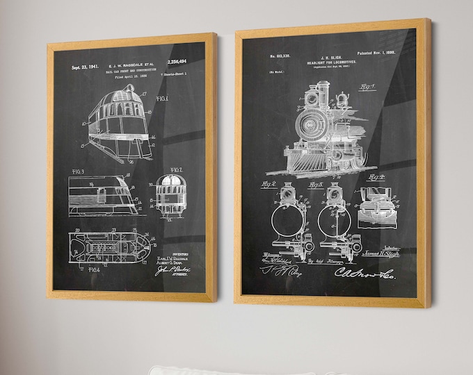 Full Steam Ahead: Locomotive Invention Patents Wall Posters and Prints - Set of 2 Posters for Unique Home and Office Wall Decor - WB545-549