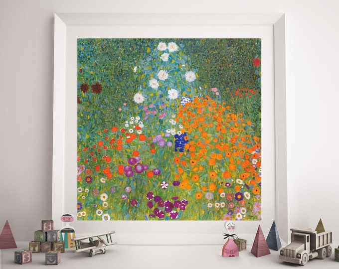 Gustav Klimt Flower Garden Flower Painting 20th Century Masterpiece Painting Large Square Painting Square Wall Art Kitchen Art Decor