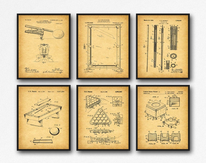 Billiards Prints Set of 6 Billiards Posters