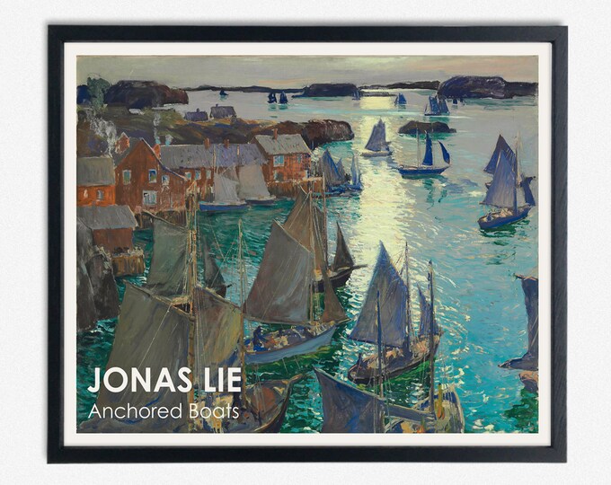 Beach Print Nautical Painting by Jonas Lie Anchored Boats 1919
