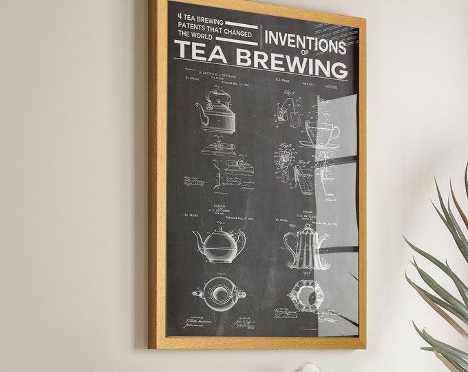 Inventions of Tea Brewing - Tea Brewing Patents - Ideal for Tea Shops, Restaurants, and Home Kitchen Decor - Unique Wall Art Prints - Win48