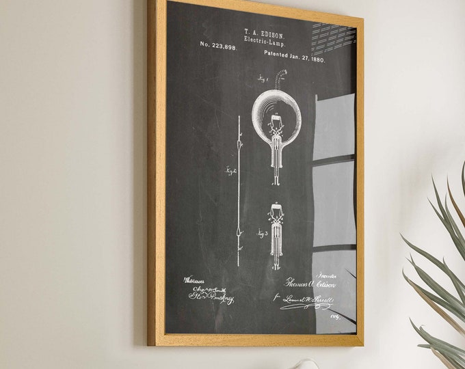 Shine Bright with History: Thomas Edison Lightbulb Patent Poster - Vintage Invention Wall Decor and Unique Room Decor Gift Idea - WB319