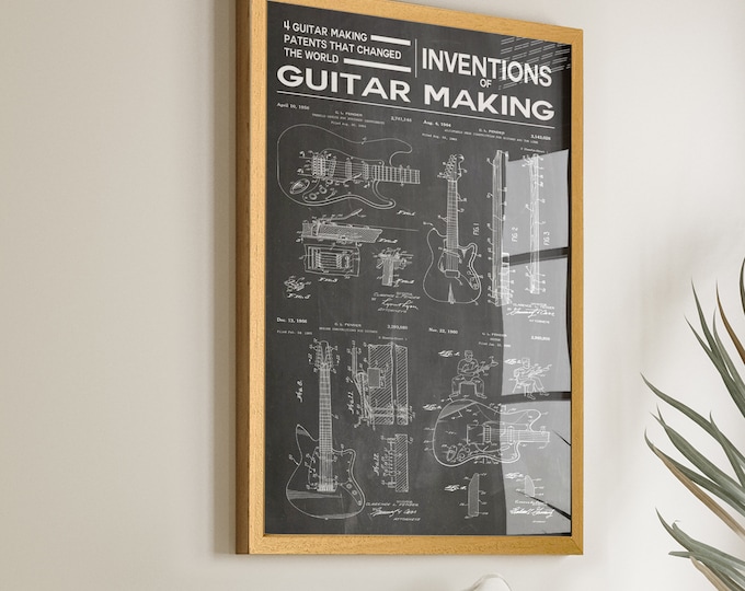 Guitar Patent Poster: Explore the Art of Guitar Making with Vintage Inventions - Perfect Wall Decor for Guitar Enthusiasts and Shops - Win14