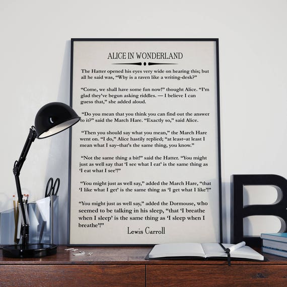 Alice In Wonderland Book Wall Art Lewis Carroll Quote Etsy