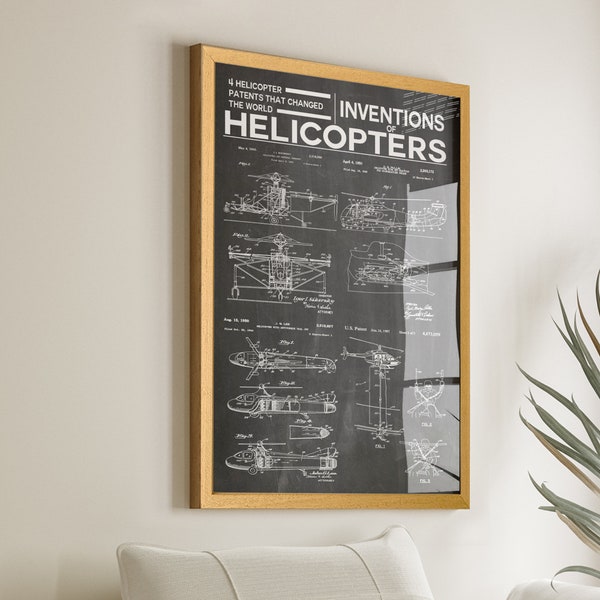 Hubschrauber Patent Poster: Erkunden Sie Erfindungen von Hubschraubern - Einzigartiges Schlafzimmer-Wand-Dekor für Männer - Perfekt für Luftfahrt-Enthusiasten - Win 22