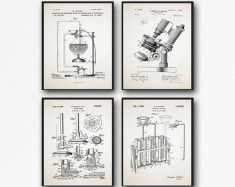 Science Posters Scientific Poster Laboratory Decor Science Lab Poster Vintage Microscope Test Tubes Bunsen Burner Science Prints WB380-WB383