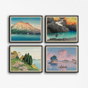 Ensemble de 4 affiches d'art japonaises vibrantes par Kawase Hasui