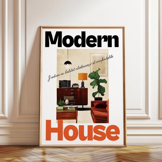 レトロなリビングルームのポスター：ミッドセンチュリーモダン