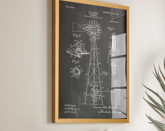 Embrace the Rustic Serenity with our Windmill Patent Poster - Perfect Farmhouse Wall Decor and Gift for Farmers - WB364