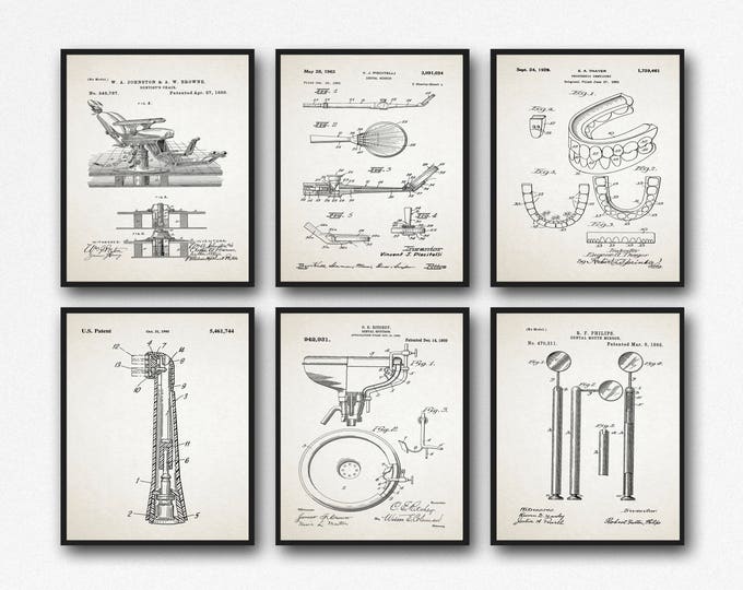 Dentistry Inventions Dentist Patent Prints Set of 6 Dentist Posters Dentist Decor Dentist Wall Art Dentistry Decor Dentist Waiting WB174