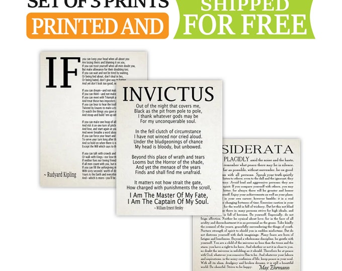 If Poem Invictus Poem and  Desiderata Inspirational Poems Set of 3