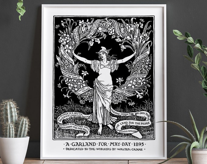 Walter Crane A garland for May Day 1895 Socialist Print