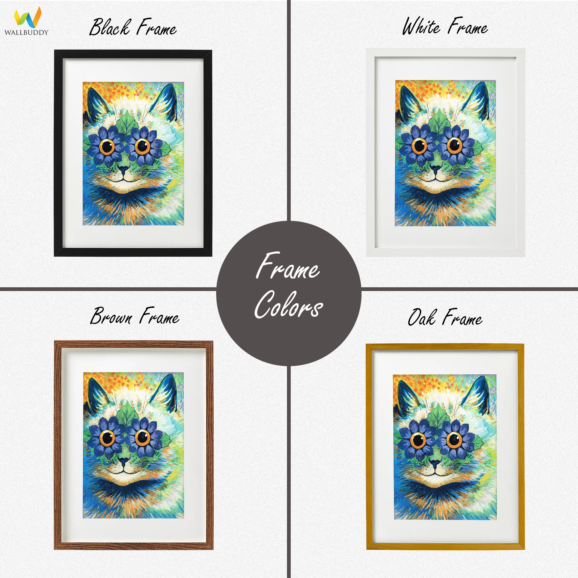 Louis Wain Psychedelic Cat Prints Set of 4 Cat Posters Whimsical