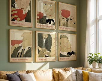Wine Poster Wine Prints set of 6 Wine Posters Wine Gift Wine Wall Art Wine Decor Wine Art Wine Decor Wine Bar Print - Poster, Framed Print