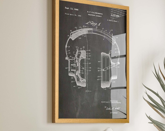 Vintage Headphones Patent Print - Retro Music Wall Art for Music Lovers - Unique Room Decor and Gift for Audiophiles - WB522