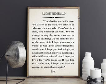 F Scott Fitzgerald Quote Great Gatsby Poster Great Gatsby Wall Art Literary Quote Literary Quote Inspiring Gift Inspiring Christmas Gift