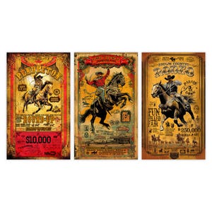 Vintage Rodeo Poster Set: Western Cowboy Wall Art Prints