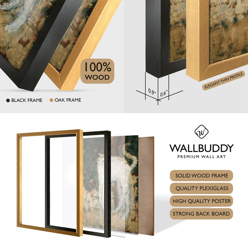 Pode incluir: Um conjunto de arte de parede com molduras de madeira preta e carvalho, com 2,3 cm de profundidade e 1,5 cm de perfil. Inclui moldura de madeira maci&ccedil;a, plexiglas, um poster e painel traseiro, marca WALLBUDDY Premium Wall Art.