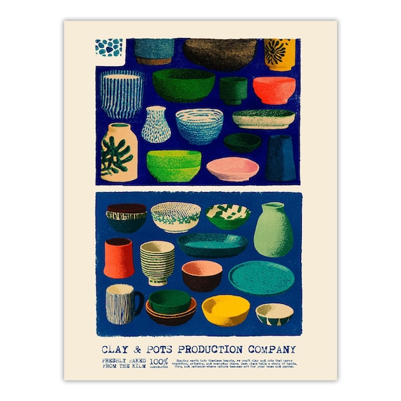 Clay & Pots Poster: Midcentury Ceramic Art Print – Studio Pottery