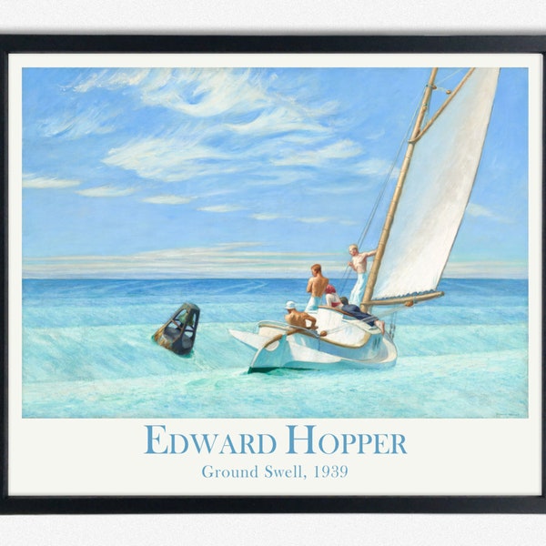 Affiche nautique de la houle de sol : oeuvre d'art captivante de paysage marin par Edward Hopper pour les amoureux de la plage et les passionnés de l'océan, capturez la beauté sereine