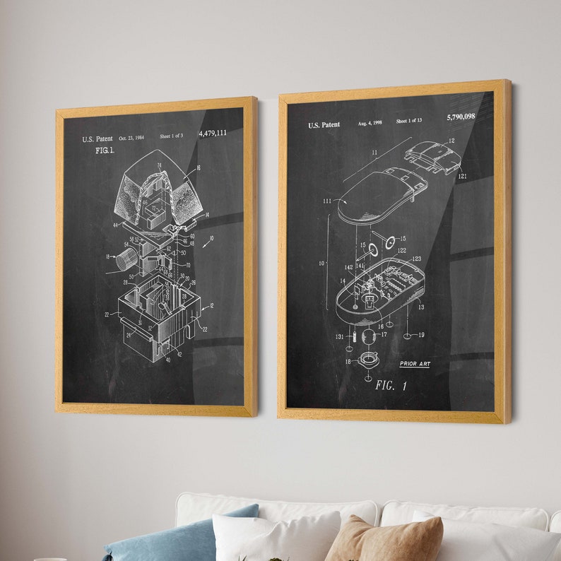 Computer Mouse & Keyboard Patent Art Prints: Vintage Blueprint Set - Etsy