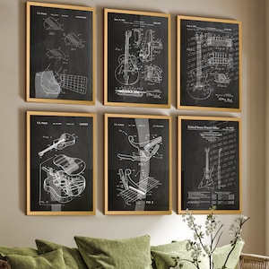 Retro Guitar Patent Art Prints - Set of 6 - WallBuddy Studio