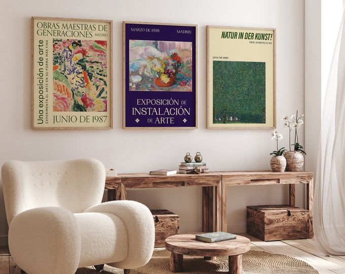 Tranquil Trio Room Decor - Set of 3 Elegant Madrid Wall Art Exhibition Posters - Perfect for Serene Living, Dining, and Bedroom Wall Decor