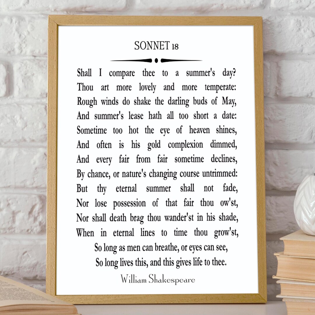 Sonnet 18 Poem Meaning Poem Print Sonnet 18 Poem Poster Poetry Print William Shakespeare