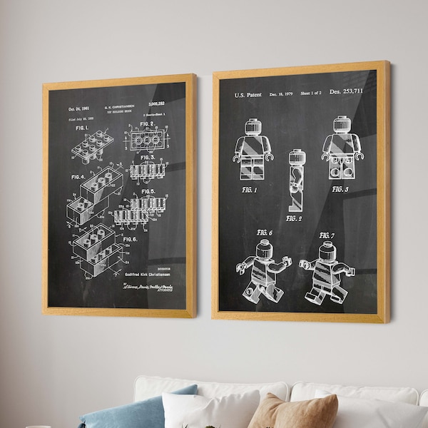Toy Brick Patent Art Prints: Kids' Room Decor, Set of 2