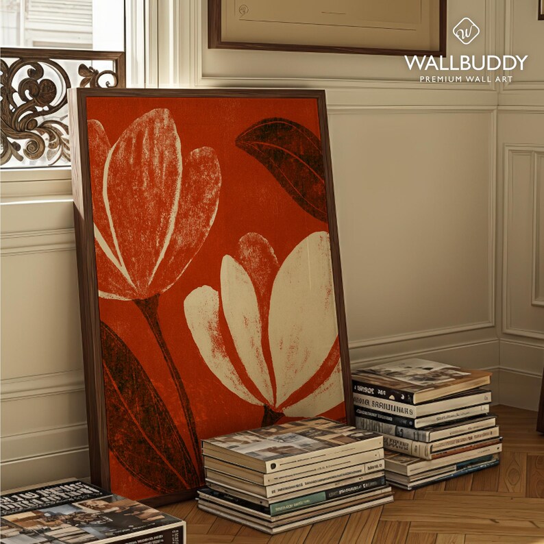 Red Magnolia Wall Art | Cream Botanical Blooms | Retro Floral Decor - Etsy