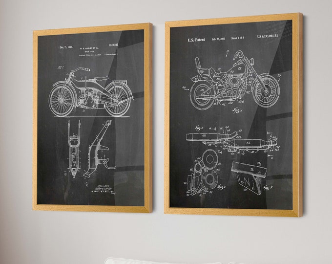 Ride in Style: Vintage Motorbike Patent Set - Perfect Motorcycle Art & Biker Decor for Harley Davidson Enthusiasts - WB303-305