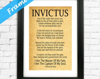 Invictus Poem Framed Art Print by William Ernest Henley Invictus Inspirational Poem Quote Home Decor Motivational Gift Poster Bedroom Poster