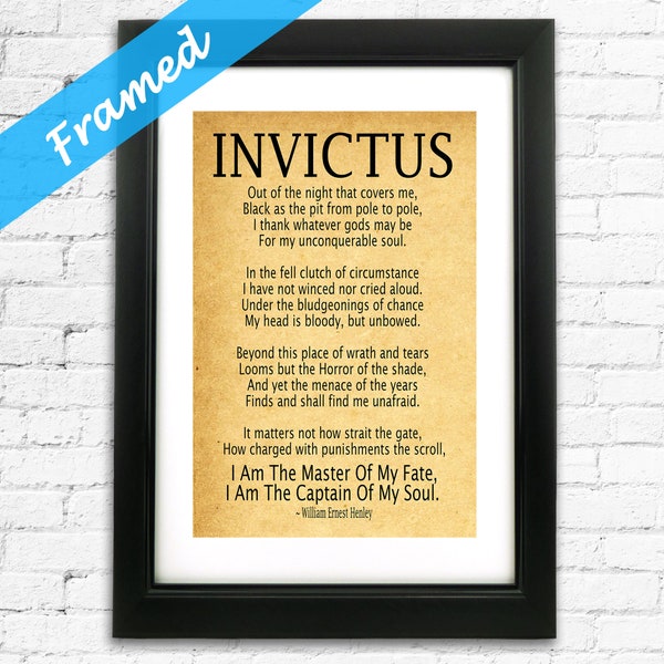 Invictus Poem Framed Art Print by William Ernest Henley Invictus Inspirational Poem Quote Home Decor Motivational Gift Poster Bedroom Poster