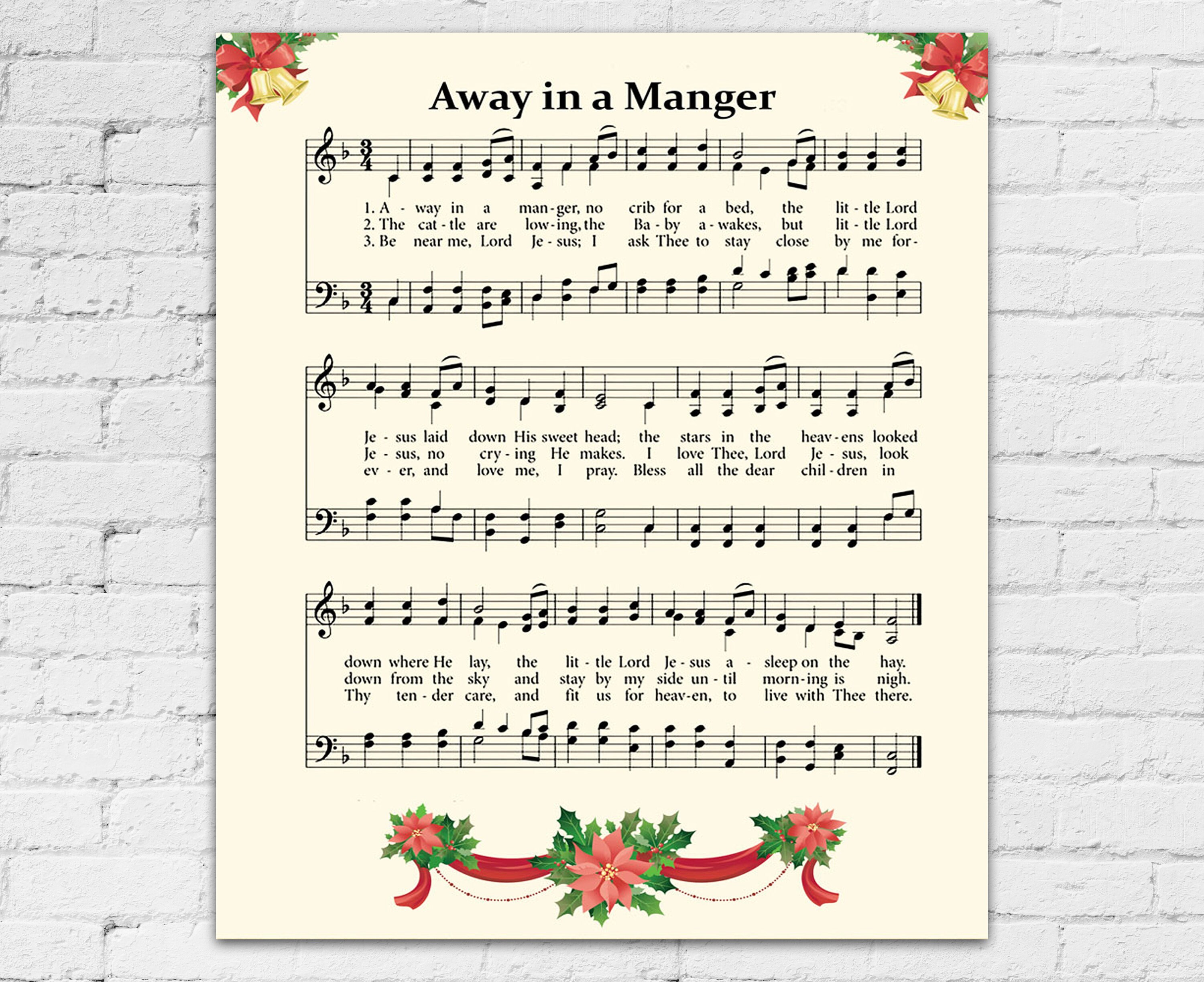 Away in a Manger Hymn Sheet Music Poster Christmas Wall Decor | Etsy