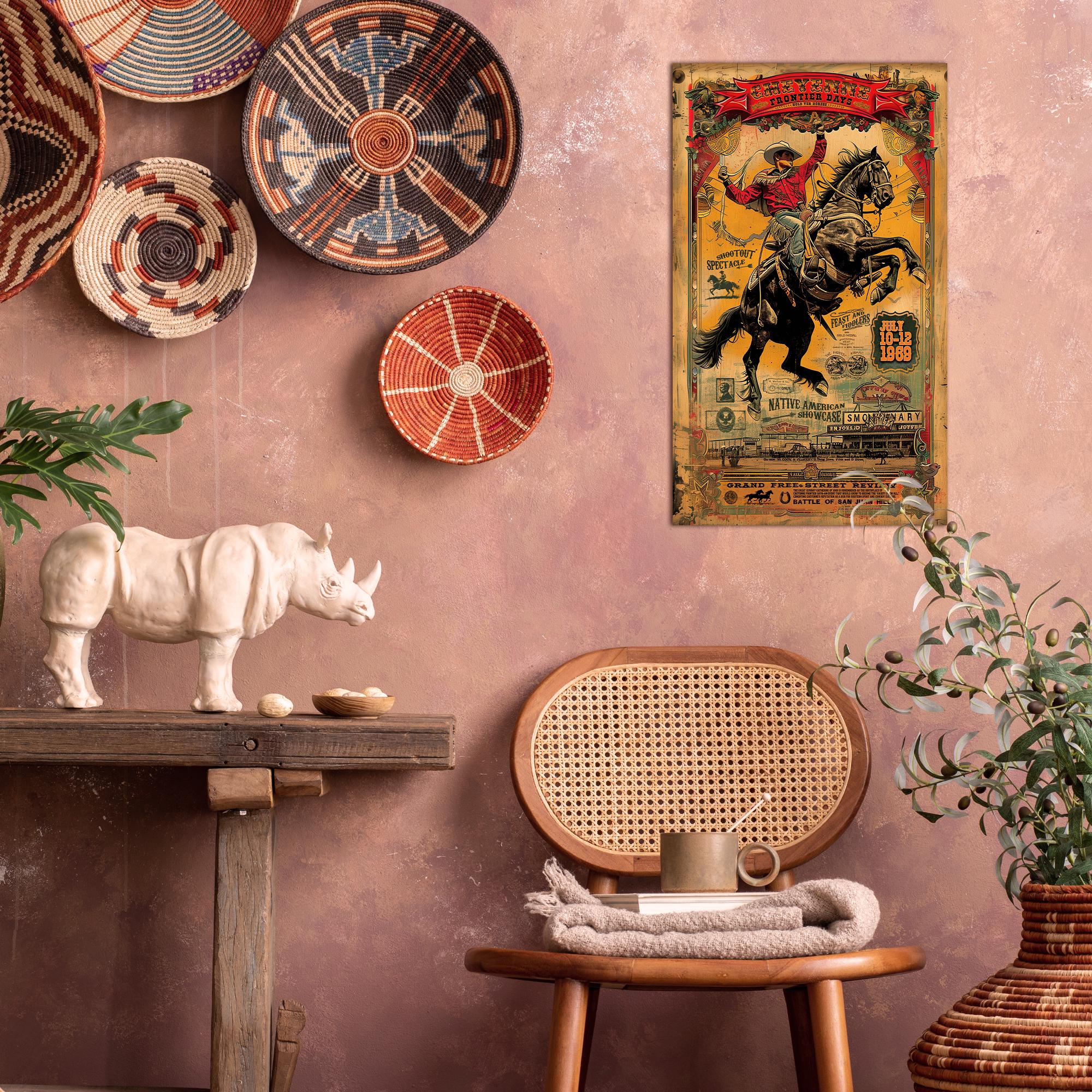 カウボーイと馬の壁飾り - シャイアン・フロンティア・デイズ・ロデオ