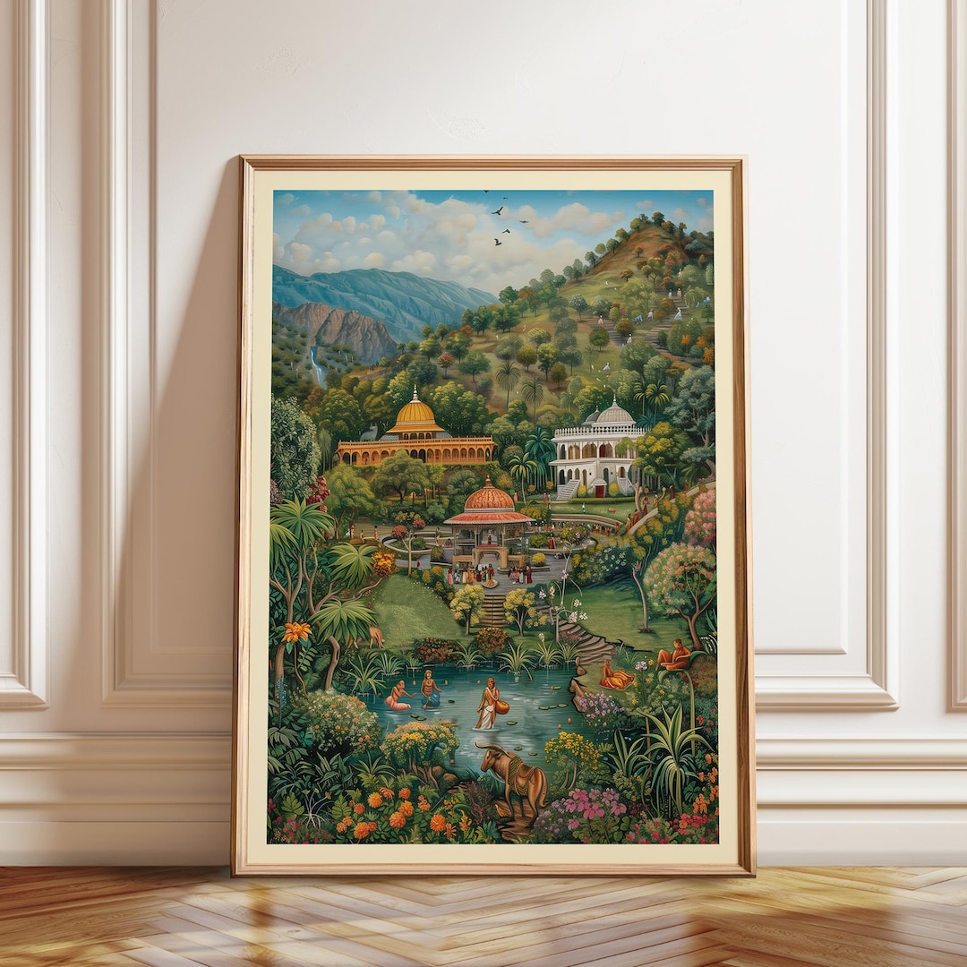 Indian Pichwai Art Print: Paradise Garden Landscape, Temples Wall Decor ...