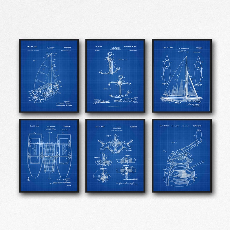 Nautical Patent Art Print Set of 6: Vintage Sailing Decor - Etsy