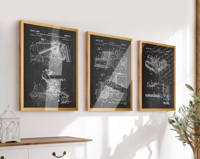 Build Your Dreams: Set of 3 Construction Vehicles Patent Posters - Ideal Wall Art for Builders and Construction Enthusiasts - WB366-368-369