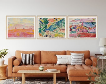 Vibrant Set of 3 Matisse and Amiet Cuno Paintings - Modern Wall Art Collection Pink wall art for Home Decor Colorful Wall Decor
