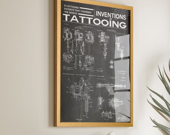 Tattooing Inventions Patent Poster - Tattoo Studio Decor - Tattooing Blueprint Wall Art Room Decor  - Win 7