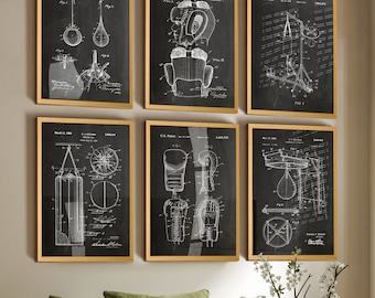 Boxing Patent Art Prints (Set of 6): Vintage Gym Wall Decor