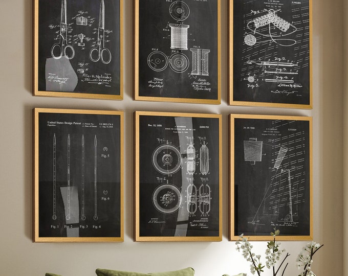 KnitCraft Wonders: Set of 6 Knitting Equipment Patent Wall Posters - Unique Knitting Decor, Wall Art, and Gift for Craft Enthusiasts