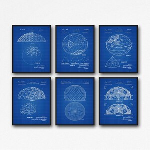 Impresiones de ingeniería Estructuras de domos geodésicos Arte mural de ingeniería Blue Grid