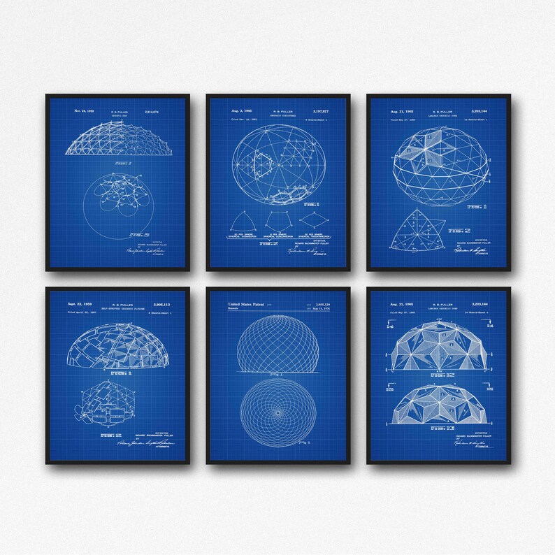 Impresiones de ingeniería Estructuras de domos geodésicos Arte mural de ingeniería Blue Grid